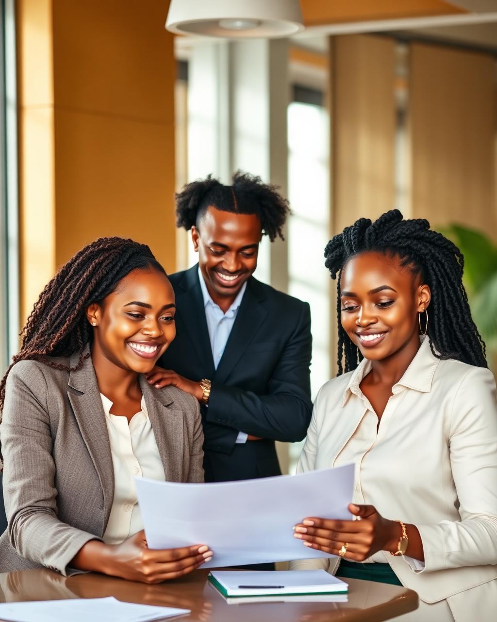Diverse team of Ugandan business professionals collaborating in office