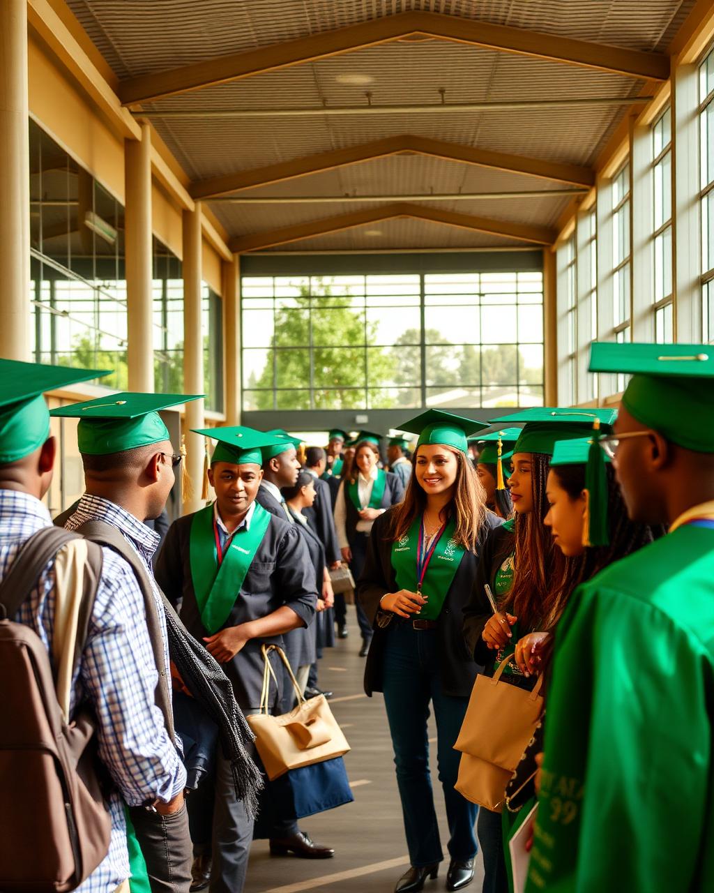 Ugandan university campus with students and faculty
